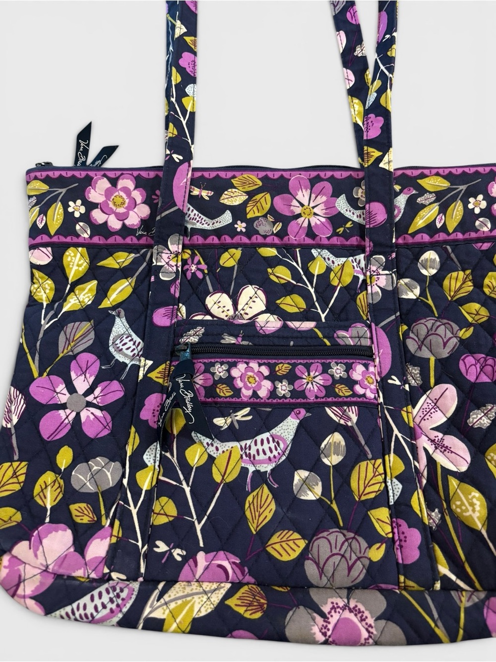 Vera Bradley Retired Floral Nightingale Shoulder Tote Bag Y2K Purple Birds